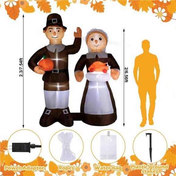7.5 Feet Thanksgiving Pilgrim Inflatables Outdoor Decorations - Picture 2 of 6